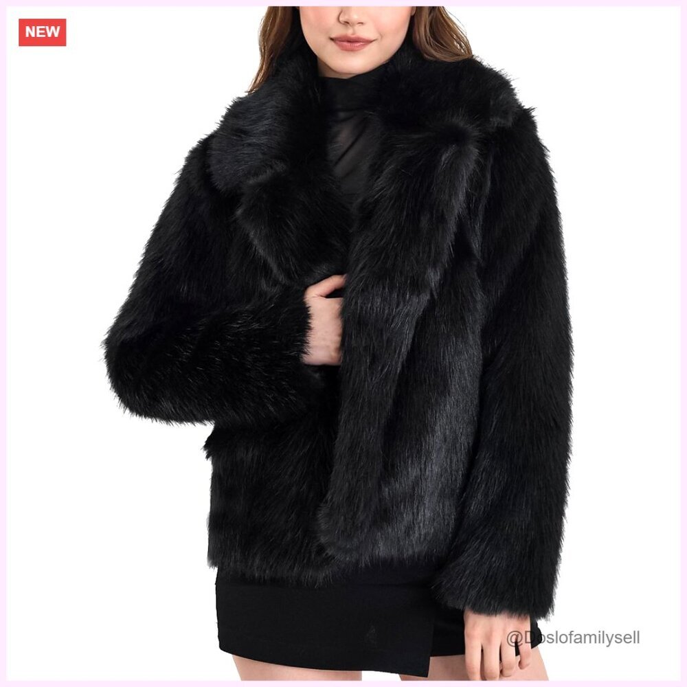 Women's Faux Fur Coat Fluffy Jacket Open Front Lapel Shaggy Parka Outerwear